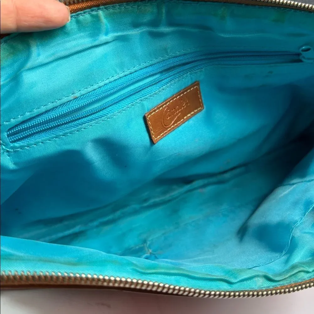 Candie’s Brown Soft Leather Clutch Teal Lined Y2K 90s Vintage Handbag Purse